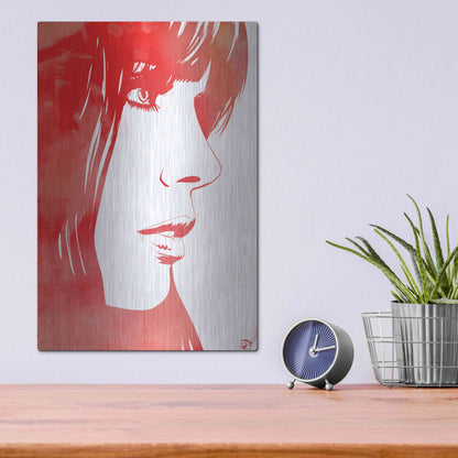Luxe Metal Art 'Portrait in Red' by Giuseppe Cristiano, Metal Wall Art,12x16