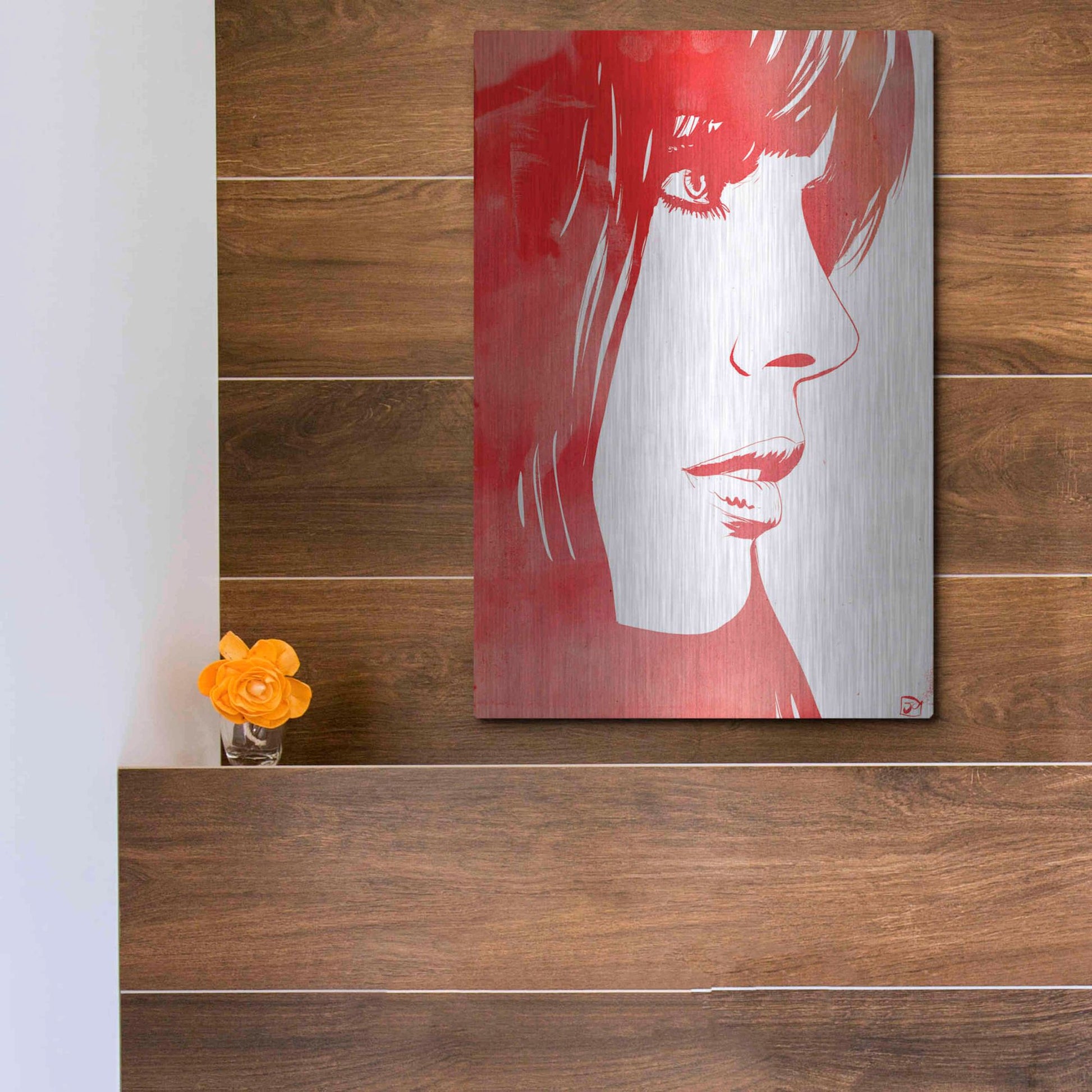 Luxe Metal Art 'Portrait in Red' by Giuseppe Cristiano, Metal Wall Art,12x16