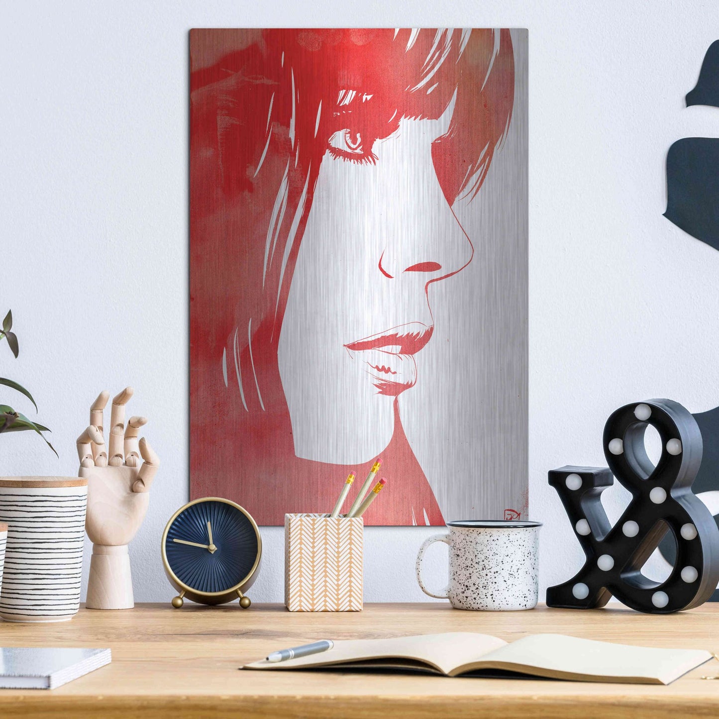 Luxe Metal Art 'Portrait in Red' by Giuseppe Cristiano, Metal Wall Art,12x16