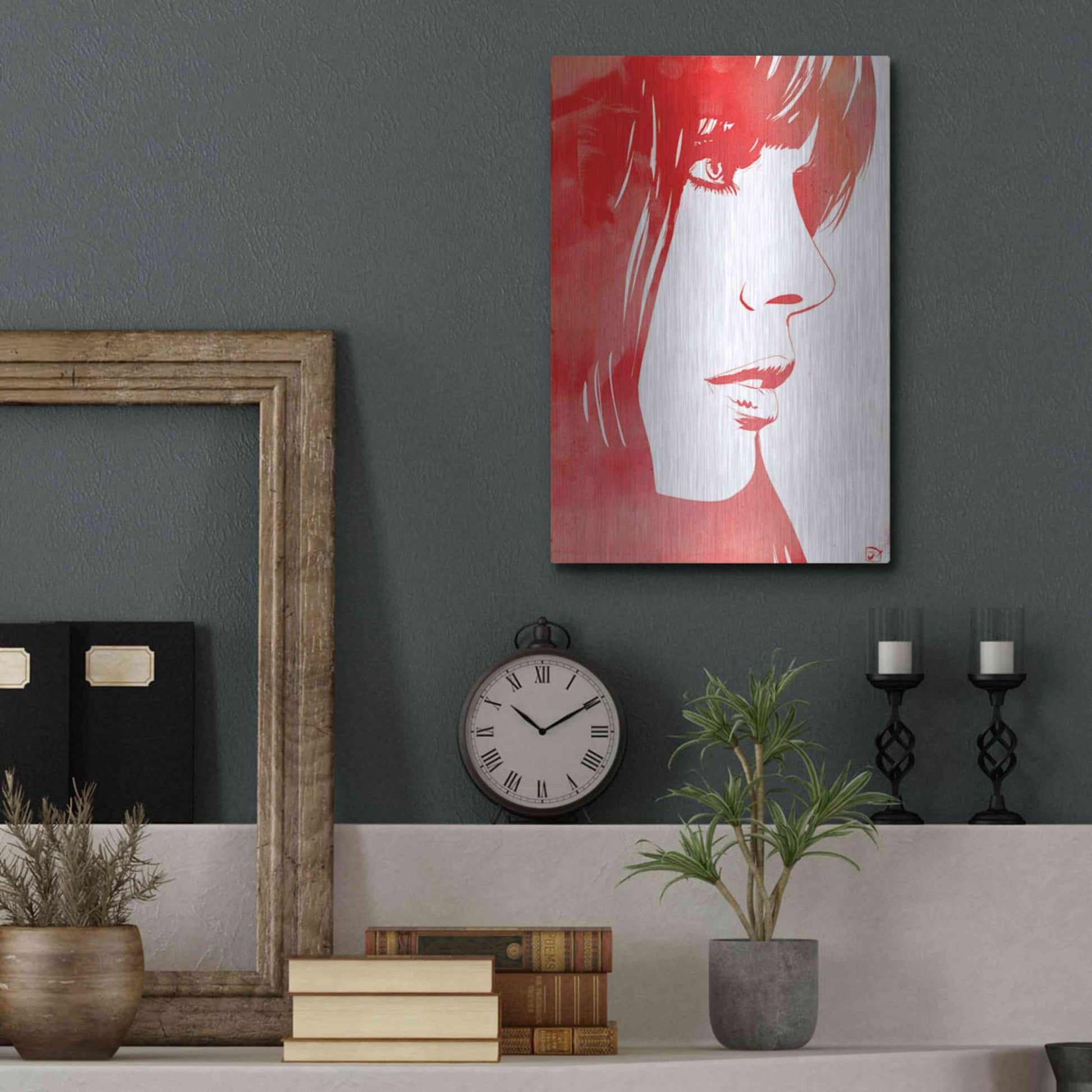 Luxe Metal Art 'Portrait in Red' by Giuseppe Cristiano, Metal Wall Art,12x16