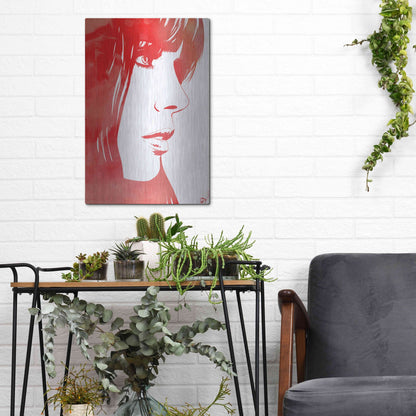 Luxe Metal Art 'Portrait in Red' by Giuseppe Cristiano, Metal Wall Art,12x16