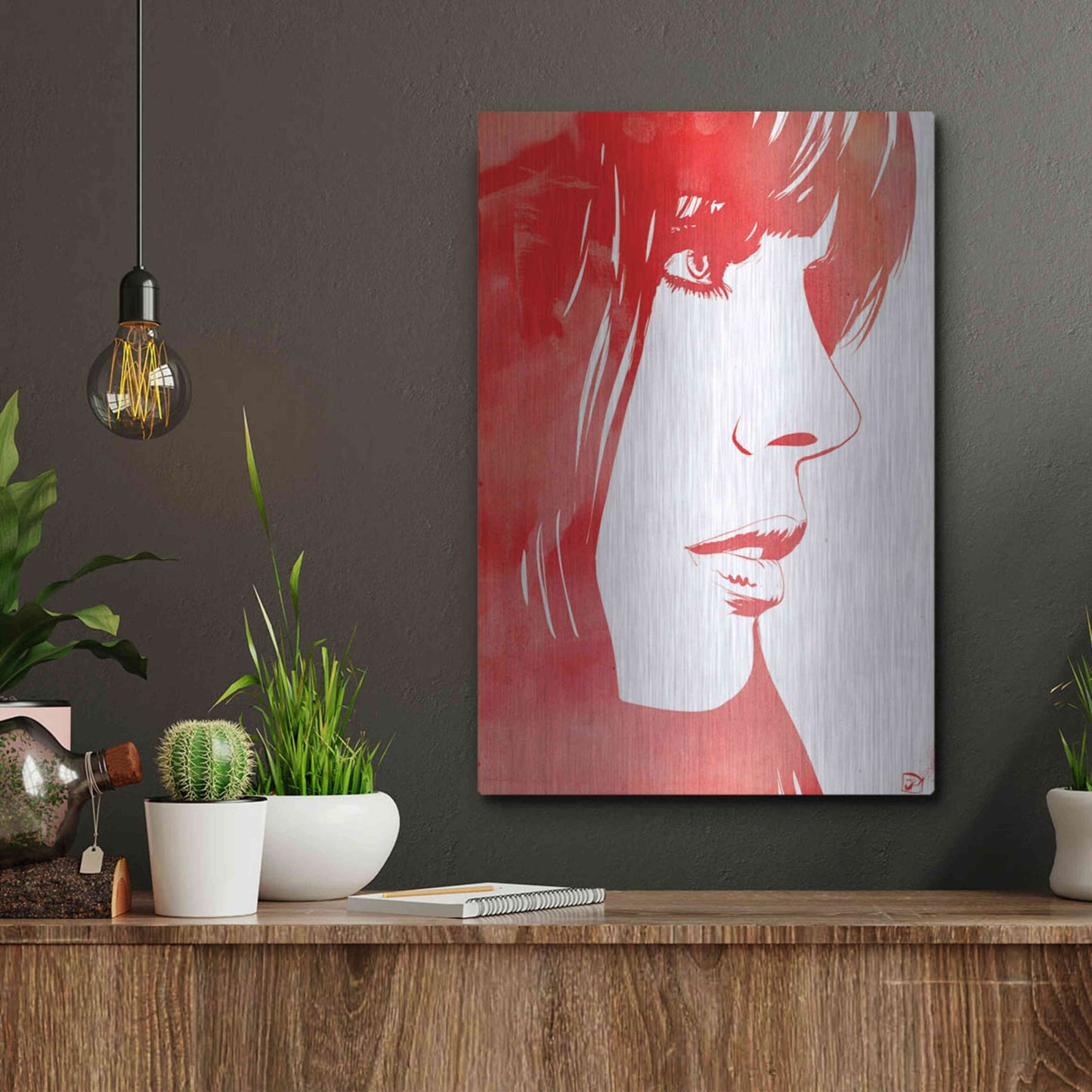 Luxe Metal Art 'Portrait in Red' by Giuseppe Cristiano, Metal Wall Art,12x16