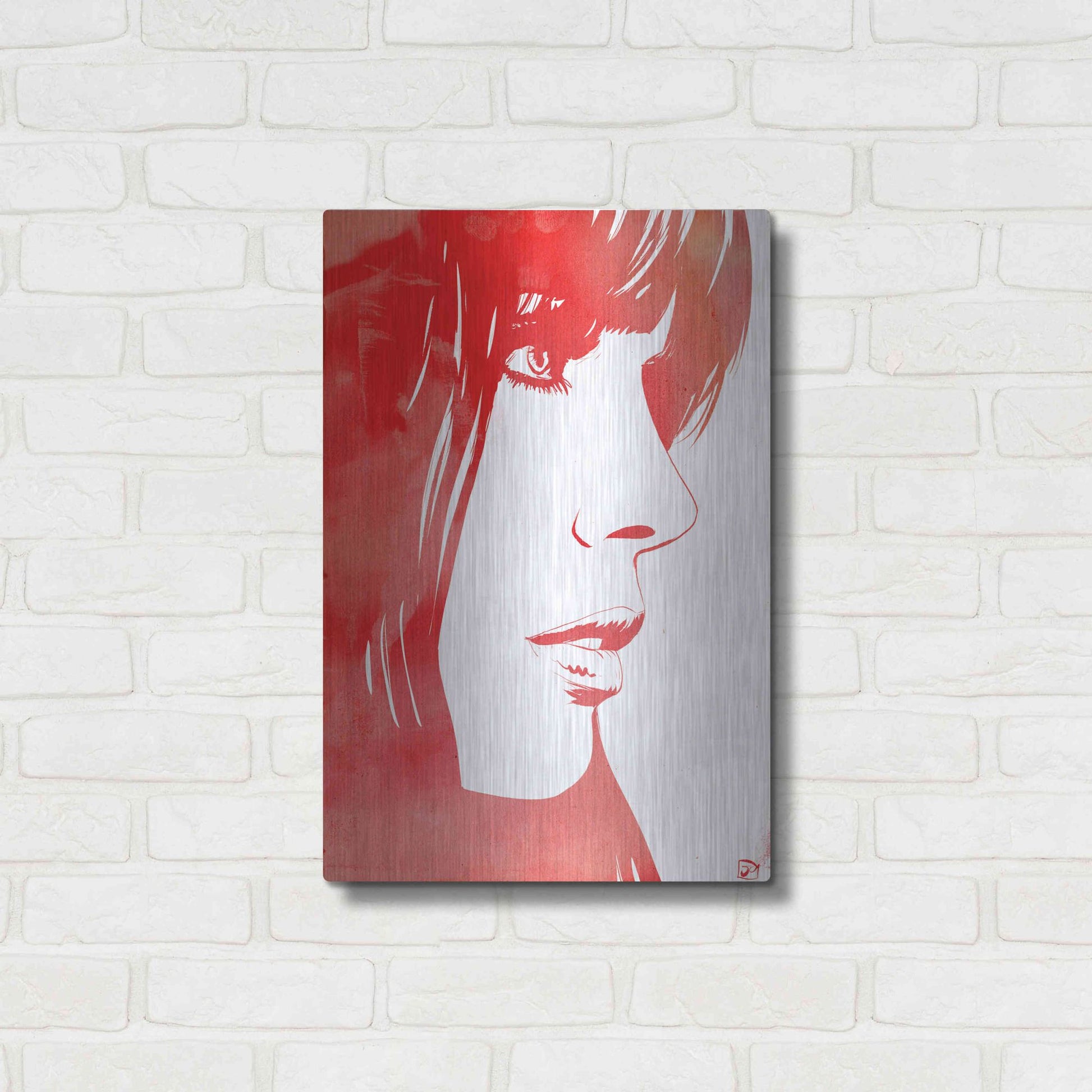 Luxe Metal Art 'Portrait in Red' by Giuseppe Cristiano, Metal Wall Art,16x24