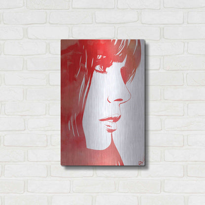 Luxe Metal Art 'Portrait in Red' by Giuseppe Cristiano, Metal Wall Art,16x24