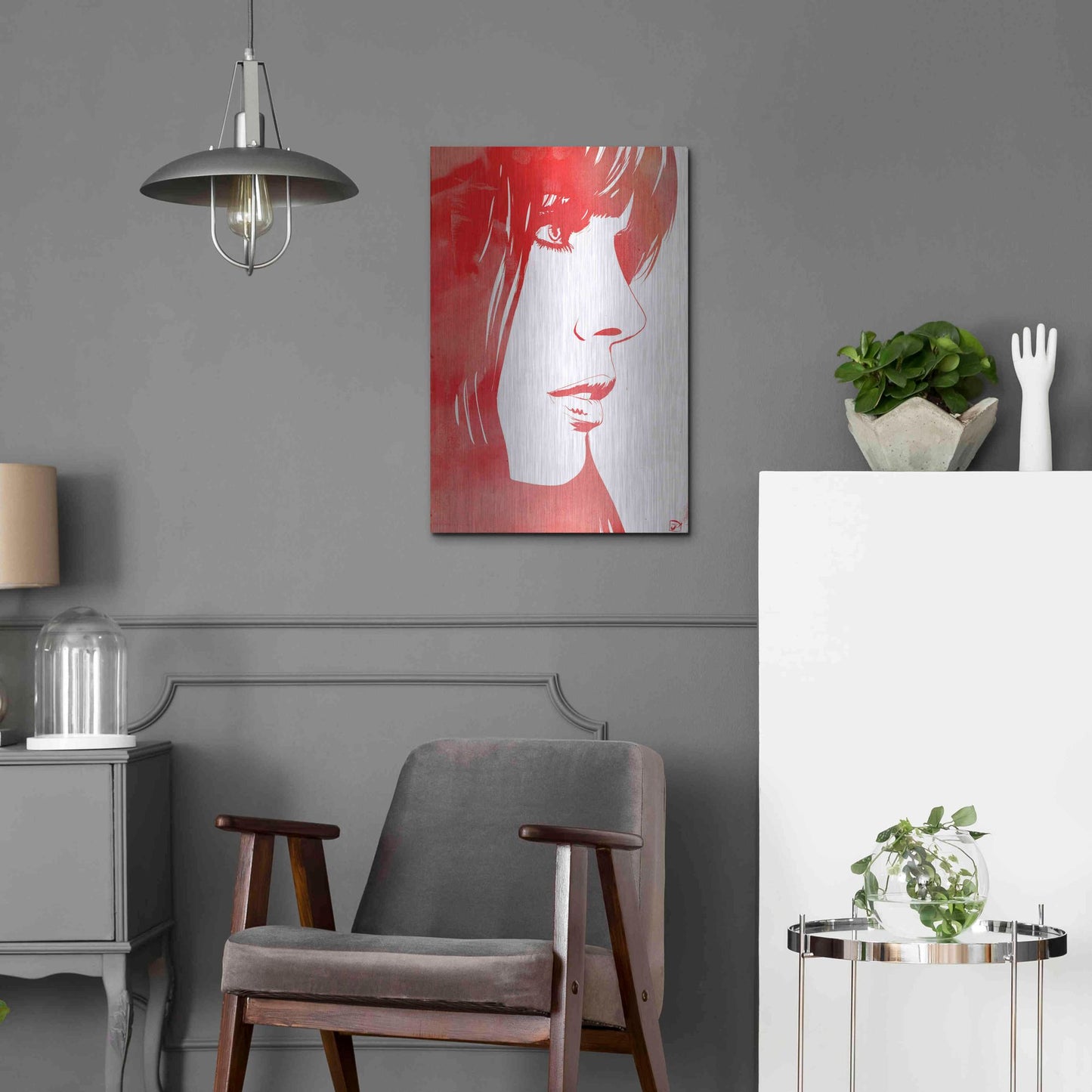 Luxe Metal Art 'Portrait in Red' by Giuseppe Cristiano, Metal Wall Art,16x24