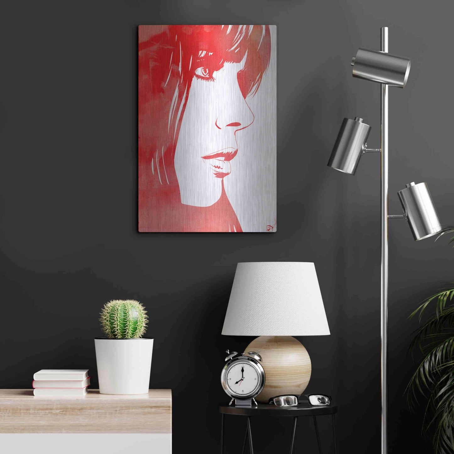 Luxe Metal Art 'Portrait in Red' by Giuseppe Cristiano, Metal Wall Art,16x24