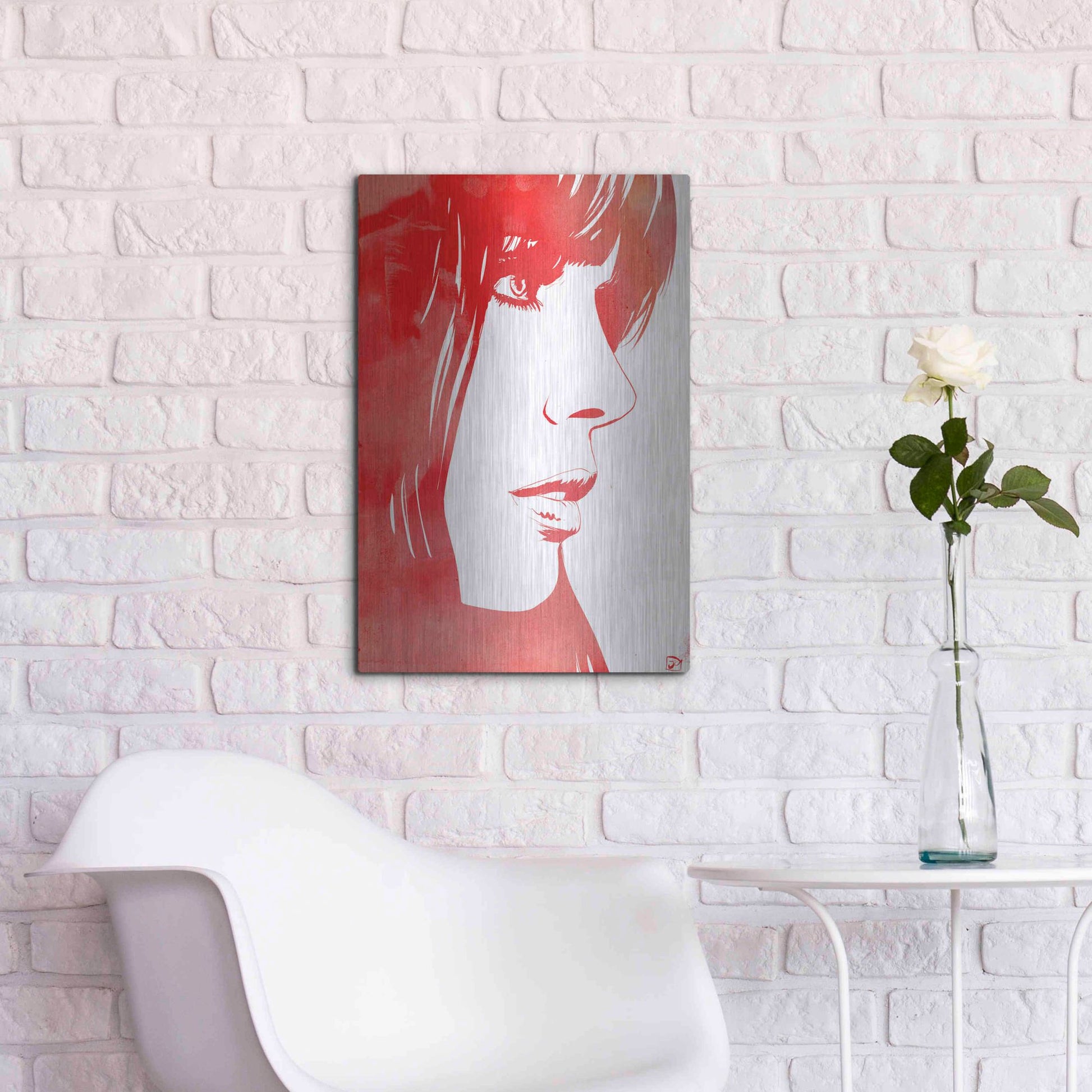 Luxe Metal Art 'Portrait in Red' by Giuseppe Cristiano, Metal Wall Art,16x24