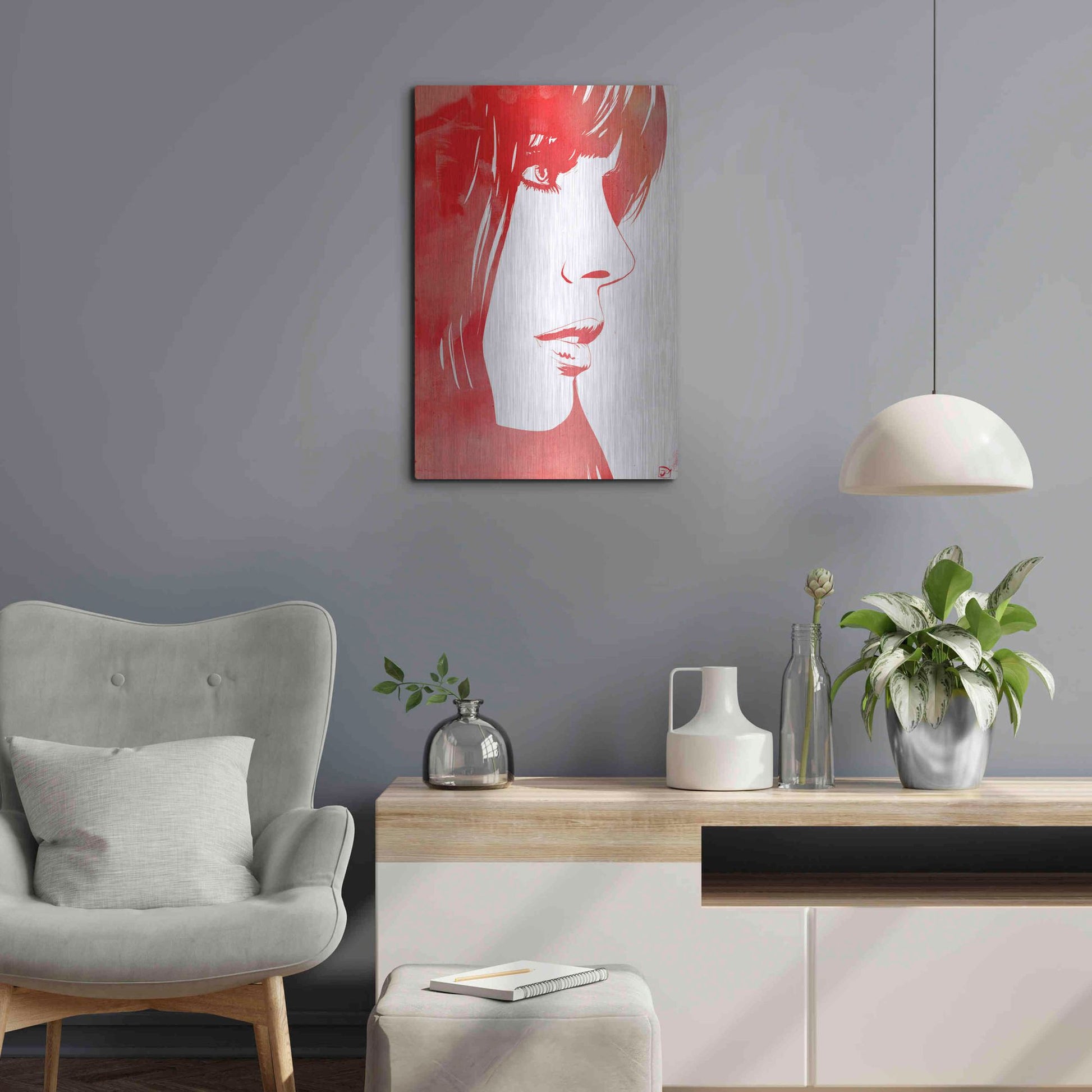 Luxe Metal Art 'Portrait in Red' by Giuseppe Cristiano, Metal Wall Art,16x24