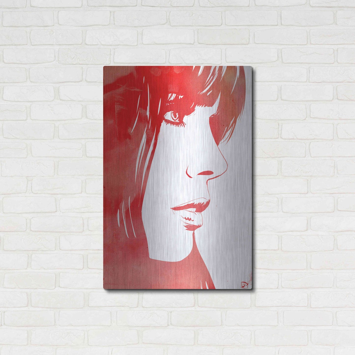 Luxe Metal Art 'Portrait in Red' by Giuseppe Cristiano, Metal Wall Art,24x36