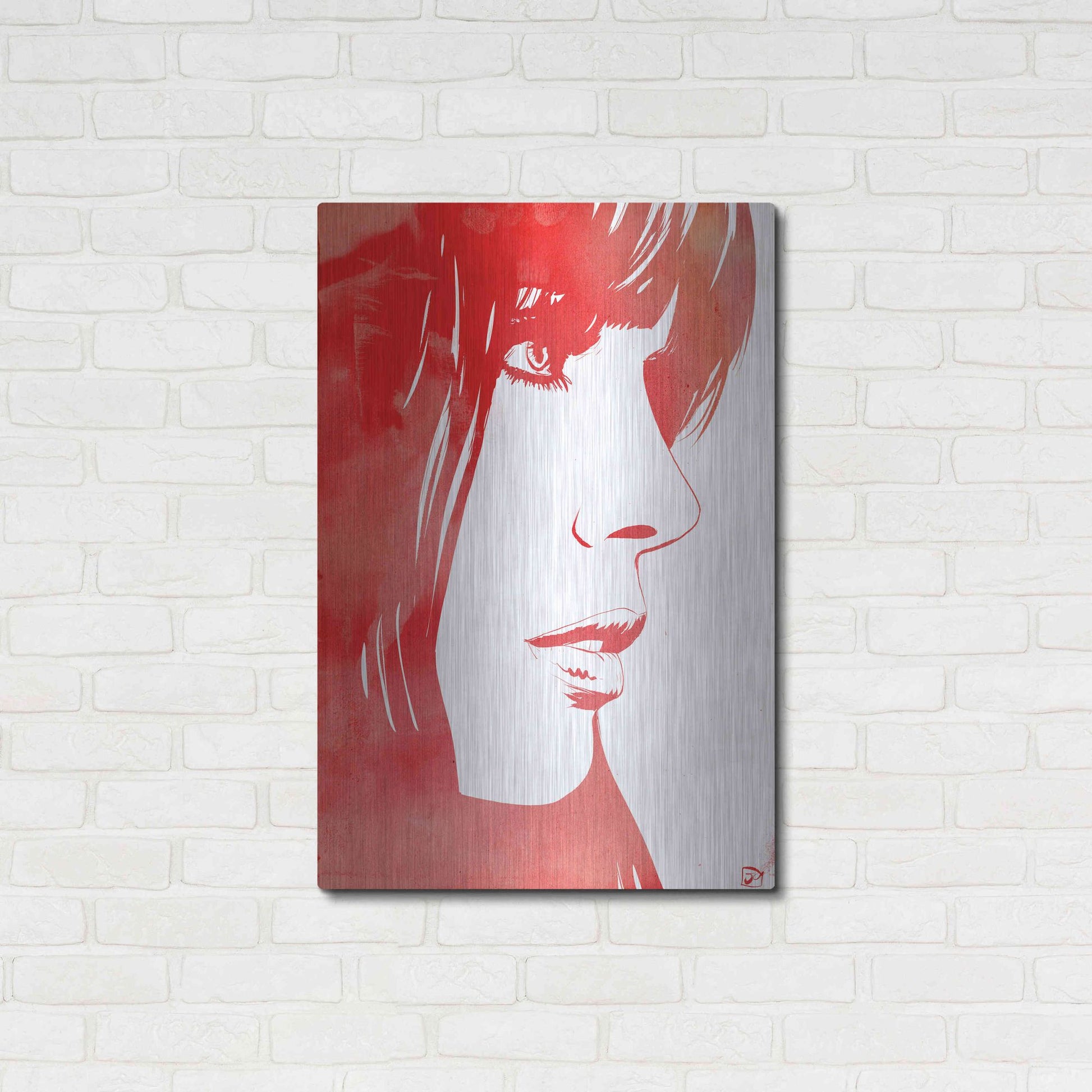 Luxe Metal Art 'Portrait in Red' by Giuseppe Cristiano, Metal Wall Art,24x36