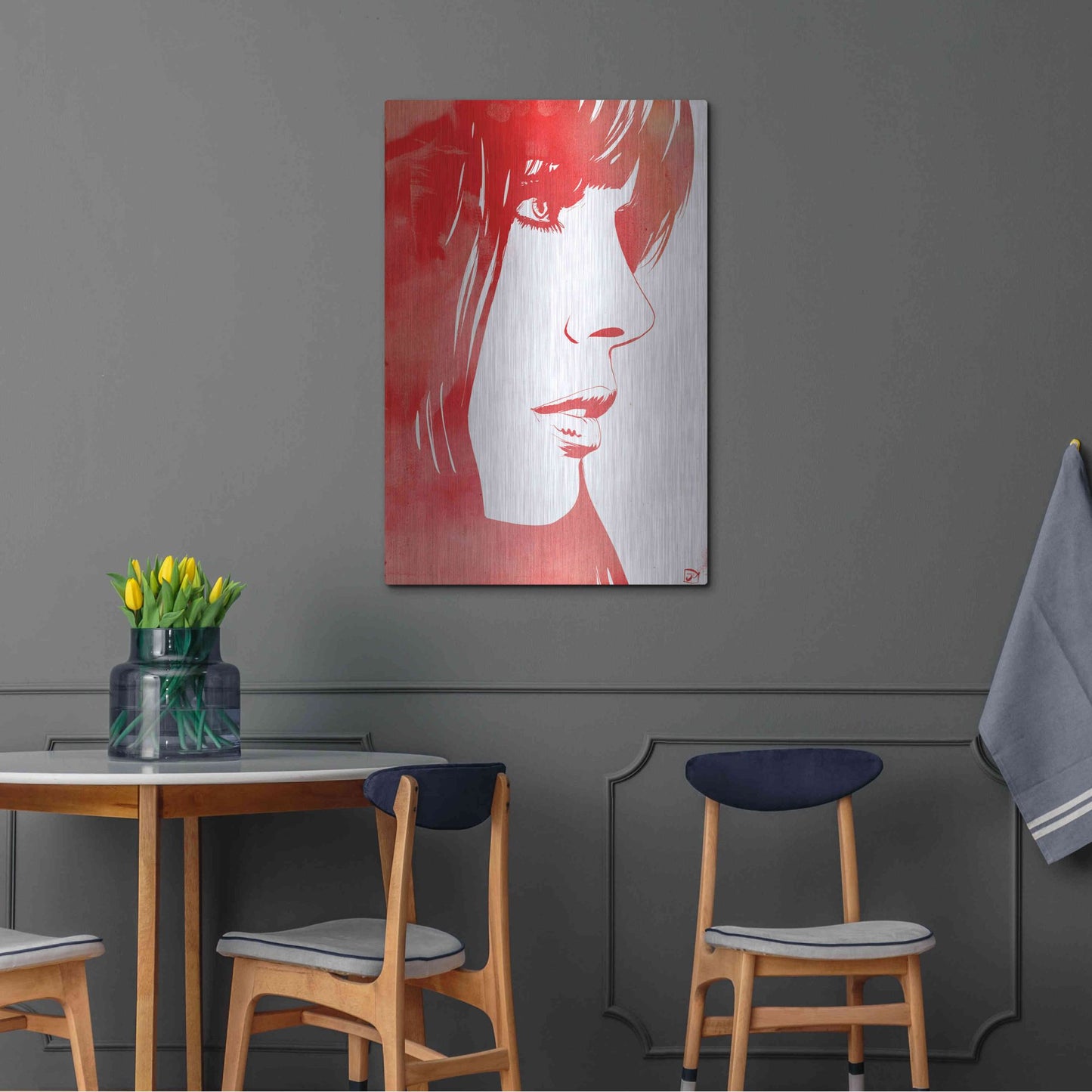 Luxe Metal Art 'Portrait in Red' by Giuseppe Cristiano, Metal Wall Art,24x36