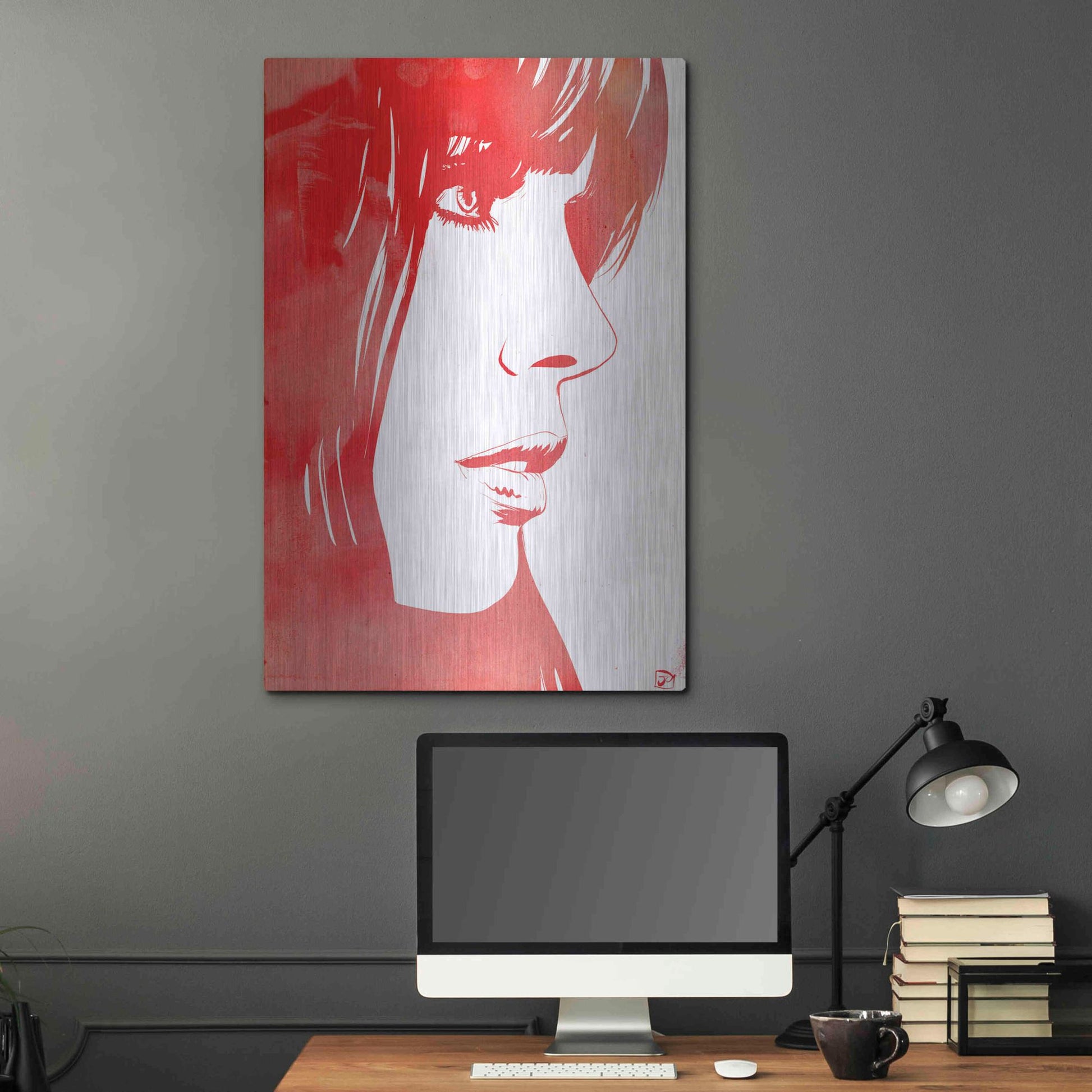 Luxe Metal Art 'Portrait in Red' by Giuseppe Cristiano, Metal Wall Art,24x36