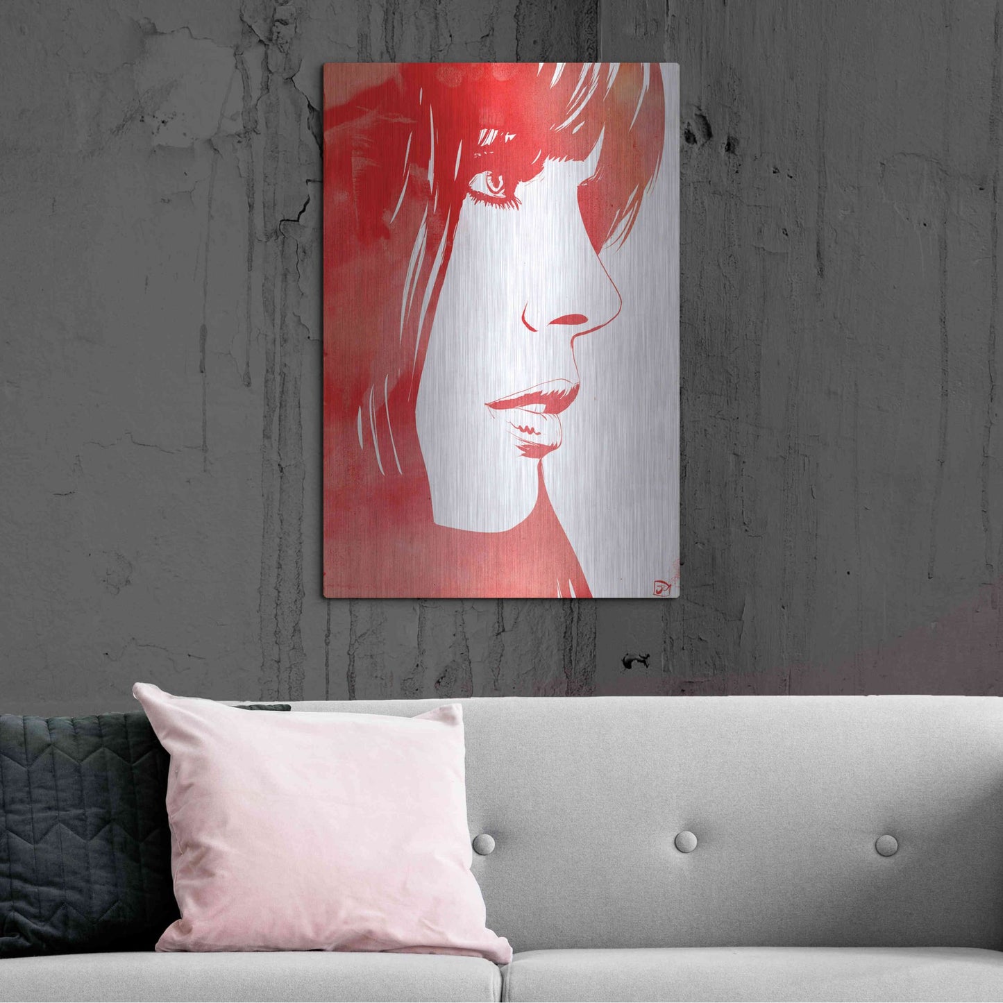 Luxe Metal Art 'Portrait in Red' by Giuseppe Cristiano, Metal Wall Art,24x36