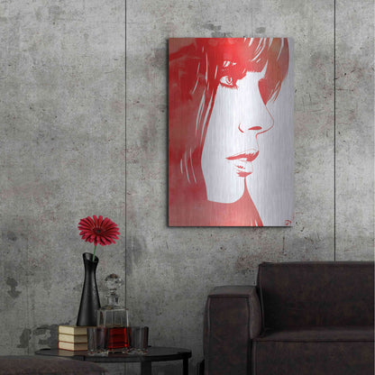 Luxe Metal Art 'Portrait in Red' by Giuseppe Cristiano, Metal Wall Art,24x36