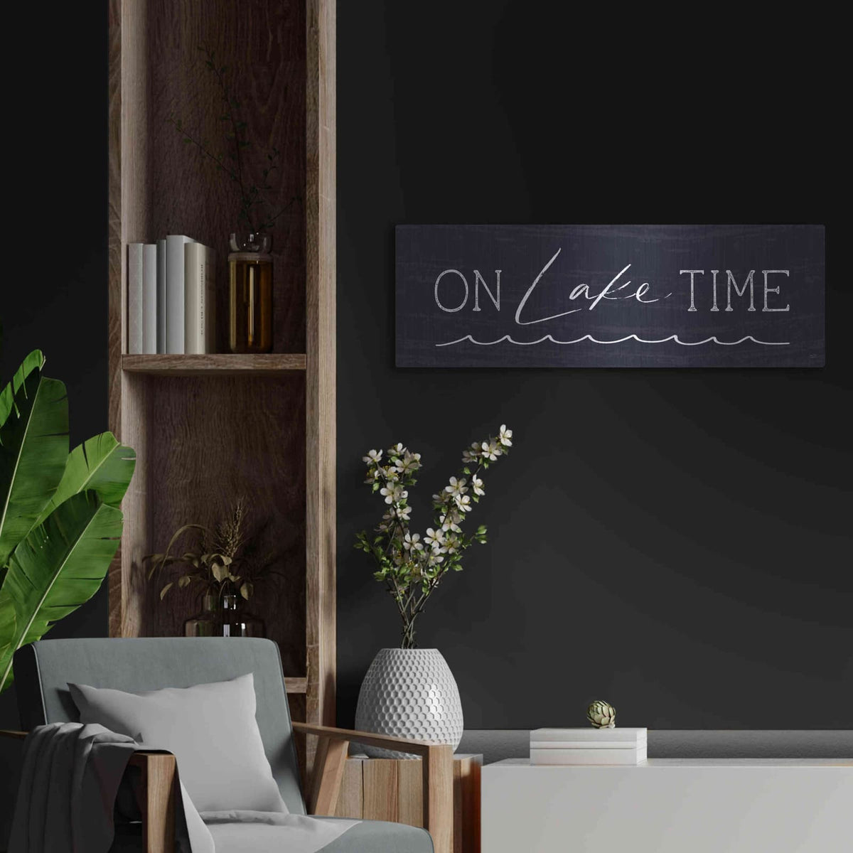 'On Lake Time' by Lux + Me – Metal Wall Art, 36x12 room view