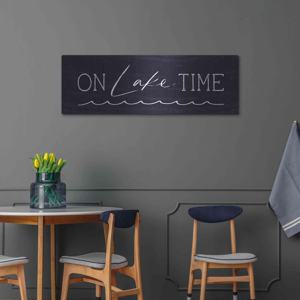 'On Lake Time' by Lux + Me – Metal Wall Art, 48x16 room view