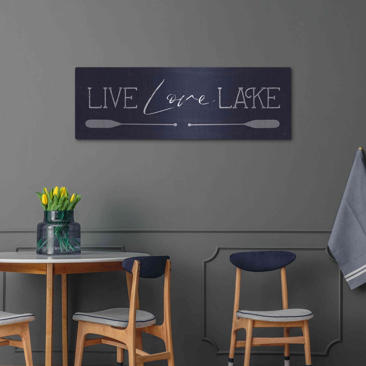 'Live, Love, Lake' by Lux + Me – Metal Wall Art, 48x16 room view