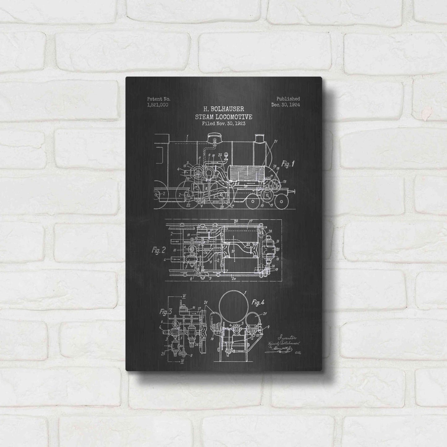 Luxe Metal Art 'Steam Locomotive Blueprint Chalkboard Patent' Metal Wall Art,12x16