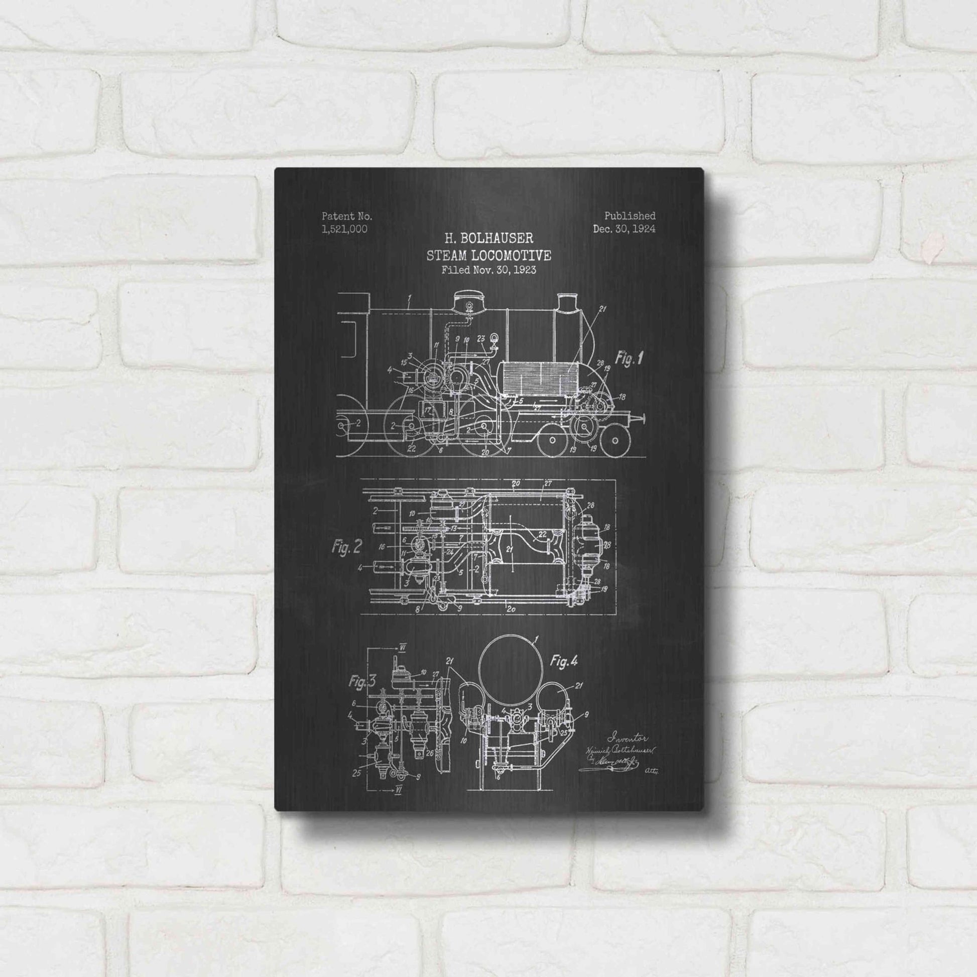 Luxe Metal Art 'Steam Locomotive Blueprint Chalkboard Patent' Metal Wall Art,12x16