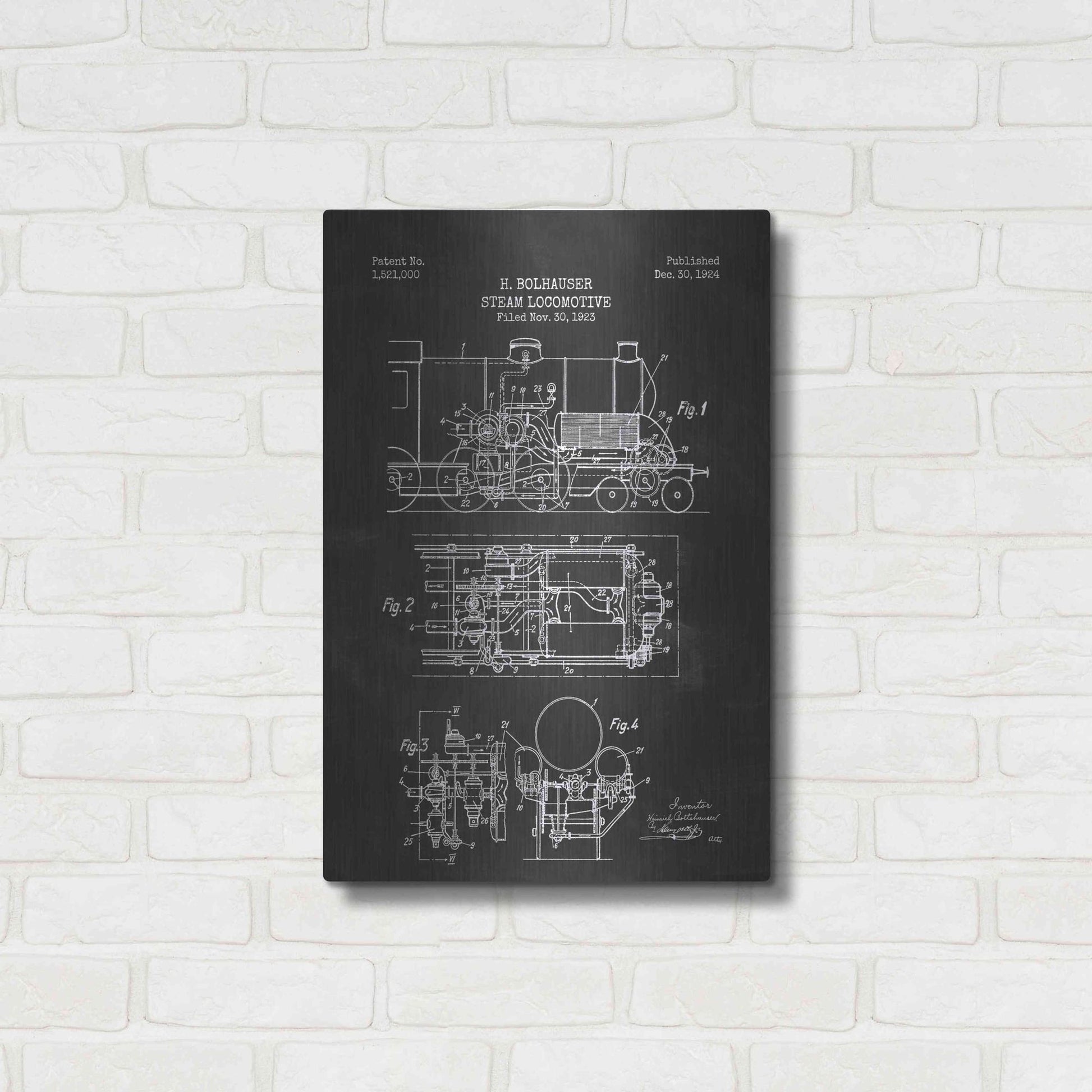 Luxe Metal Art 'Steam Locomotive Blueprint Chalkboard Patent' Metal Wall Art,16x24