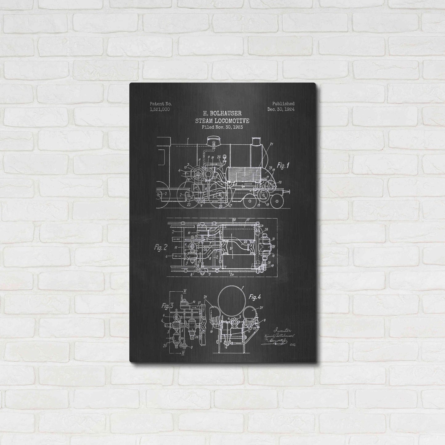 Luxe Metal Art 'Steam Locomotive Blueprint Chalkboard Patent' Metal Wall Art,24x36