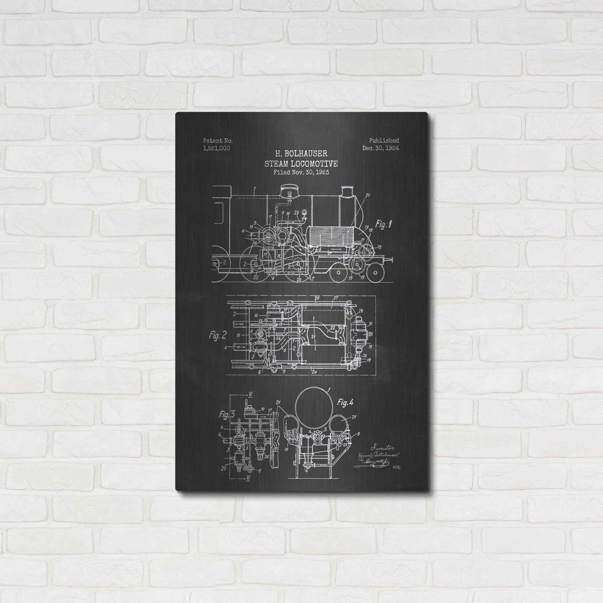 Luxe Metal Art 'Steam Locomotive Blueprint Chalkboard Patent' Metal Wall Art,24x36