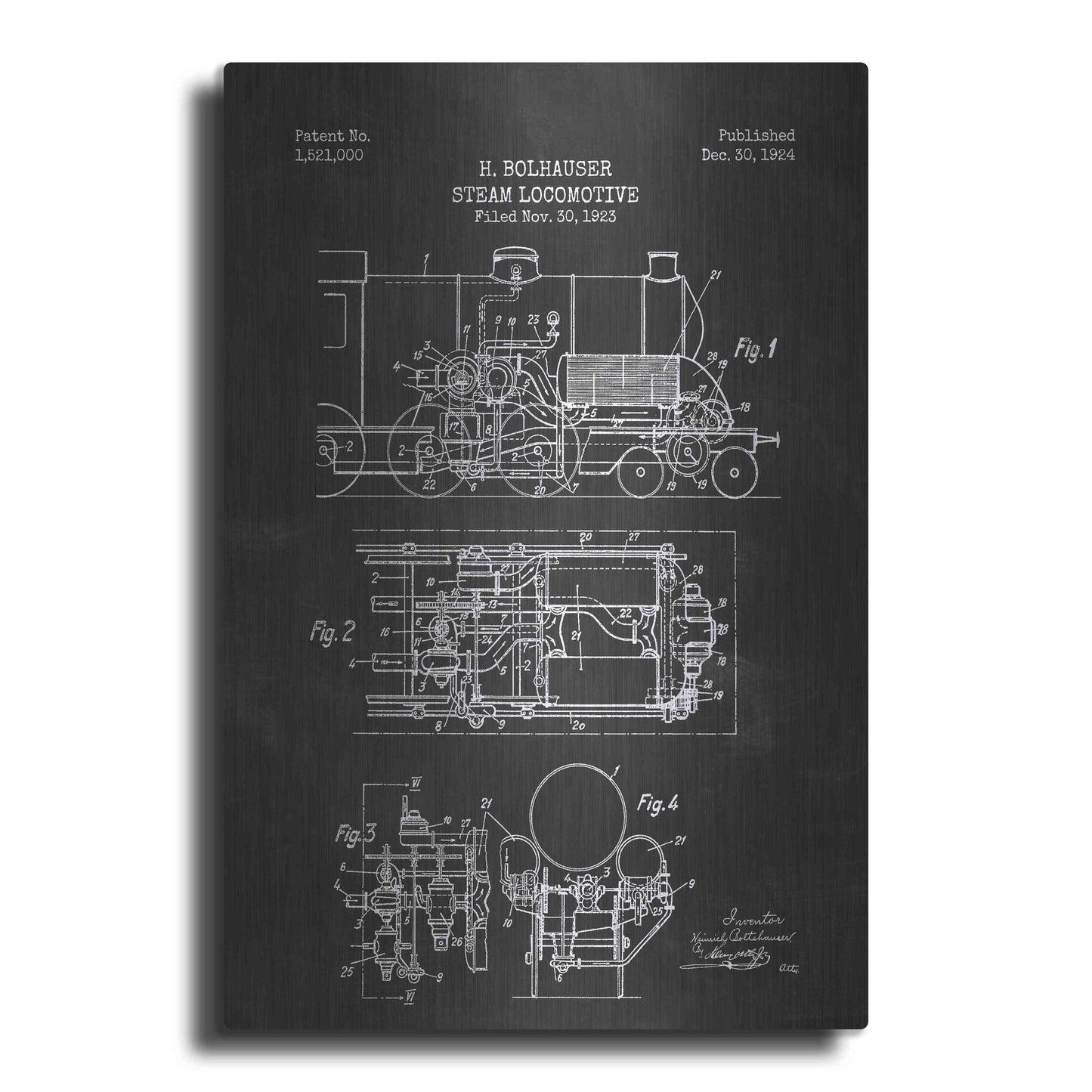 Luxe Metal Art 'Steam Locomotive Blueprint Chalkboard Patent' Metal Wall Art