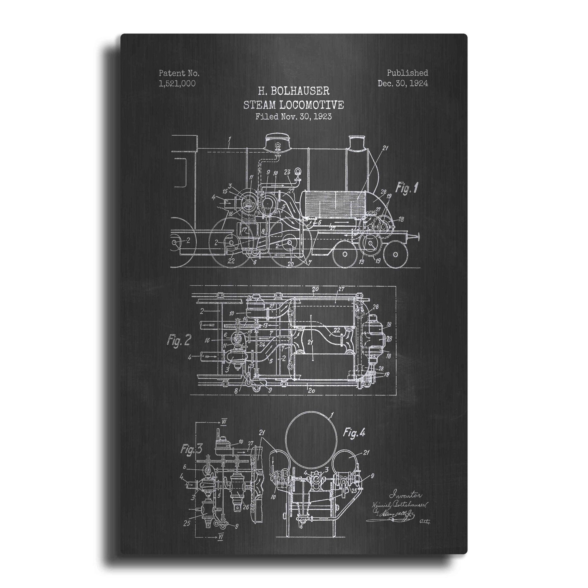 Luxe Metal Art 'Steam Locomotive Blueprint Chalkboard Patent' Metal Wall Art