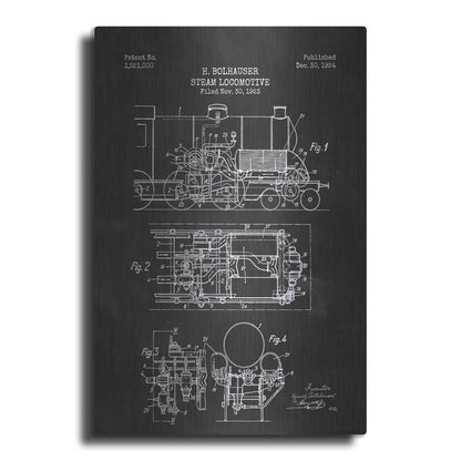 Luxe Metal Art 'Steam Locomotive Blueprint Chalkboard Patent' Metal Wall Art