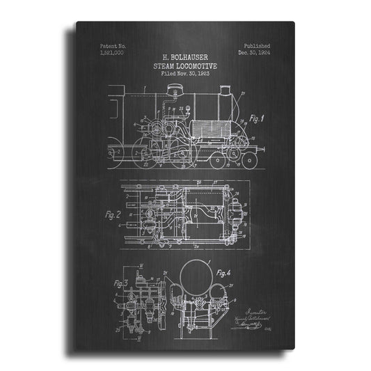 Luxe Metal Art 'Steam Locomotive Blueprint Chalkboard Patent' Metal Wall Art