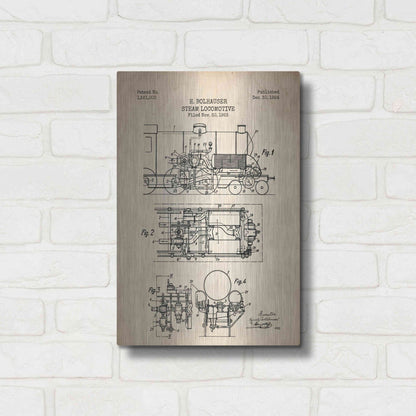 Luxe Metal Art 'Steam Locomotive Blueprint Parchment Patent' Metal Wall Art,12x16