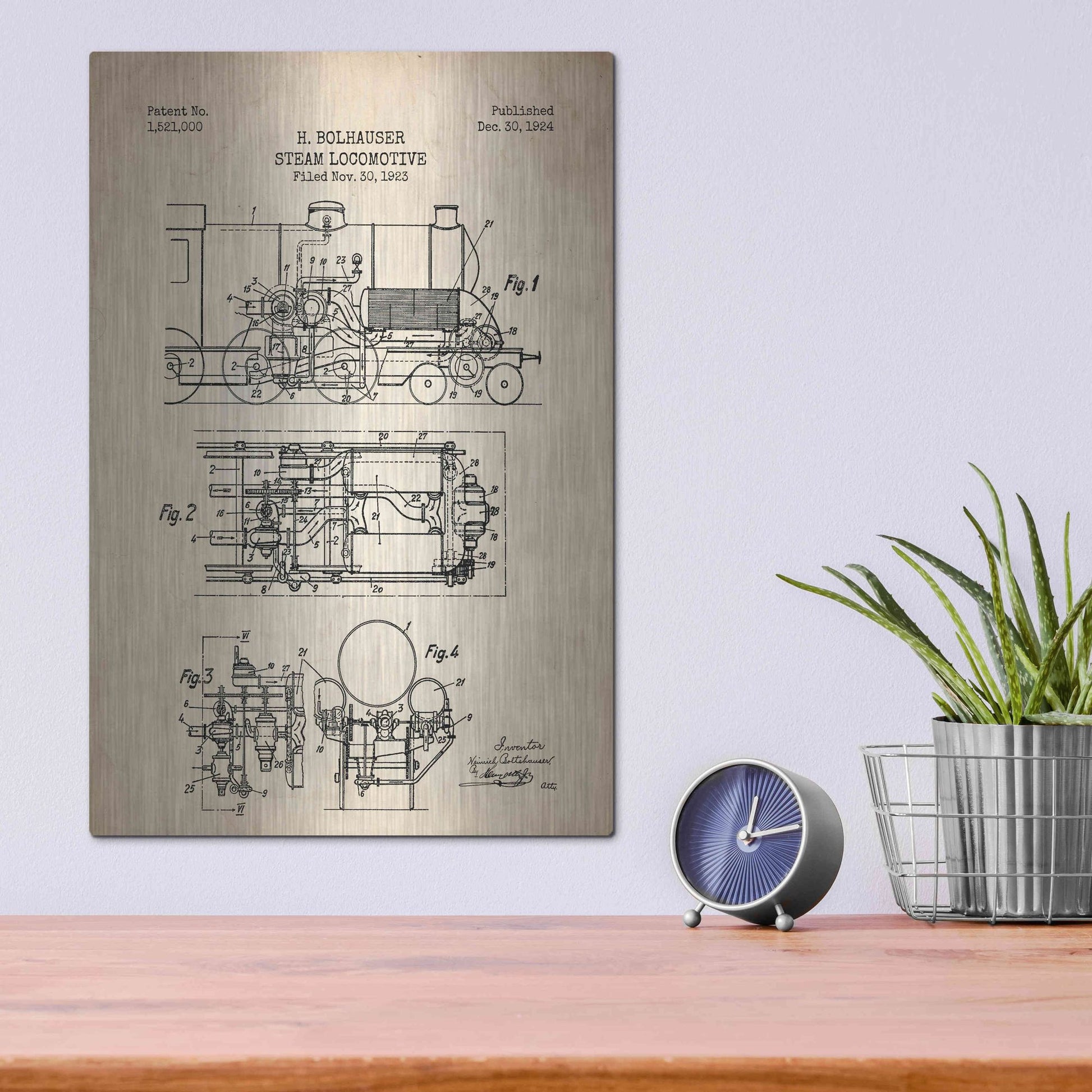 Luxe Metal Art 'Steam Locomotive Blueprint Parchment Patent' Metal Wall Art,12x16