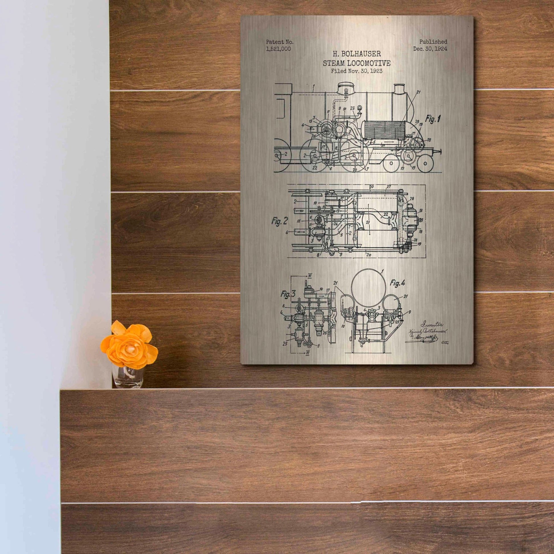 Luxe Metal Art 'Steam Locomotive Blueprint Parchment Patent' Metal Wall Art,12x16
