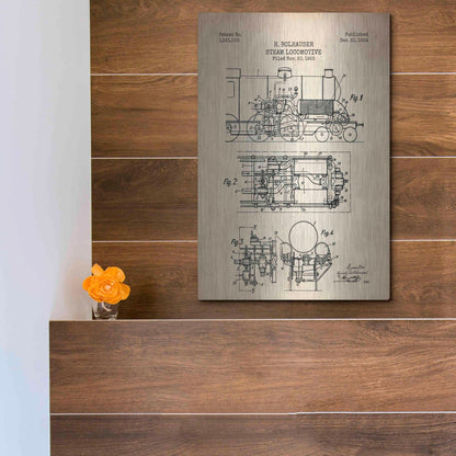 Luxe Metal Art 'Steam Locomotive Blueprint Parchment Patent' Metal Wall Art,12x16