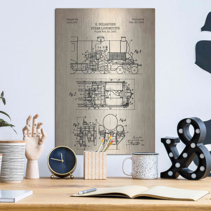 Luxe Metal Art 'Steam Locomotive Blueprint Parchment Patent' Metal Wall Art,12x16