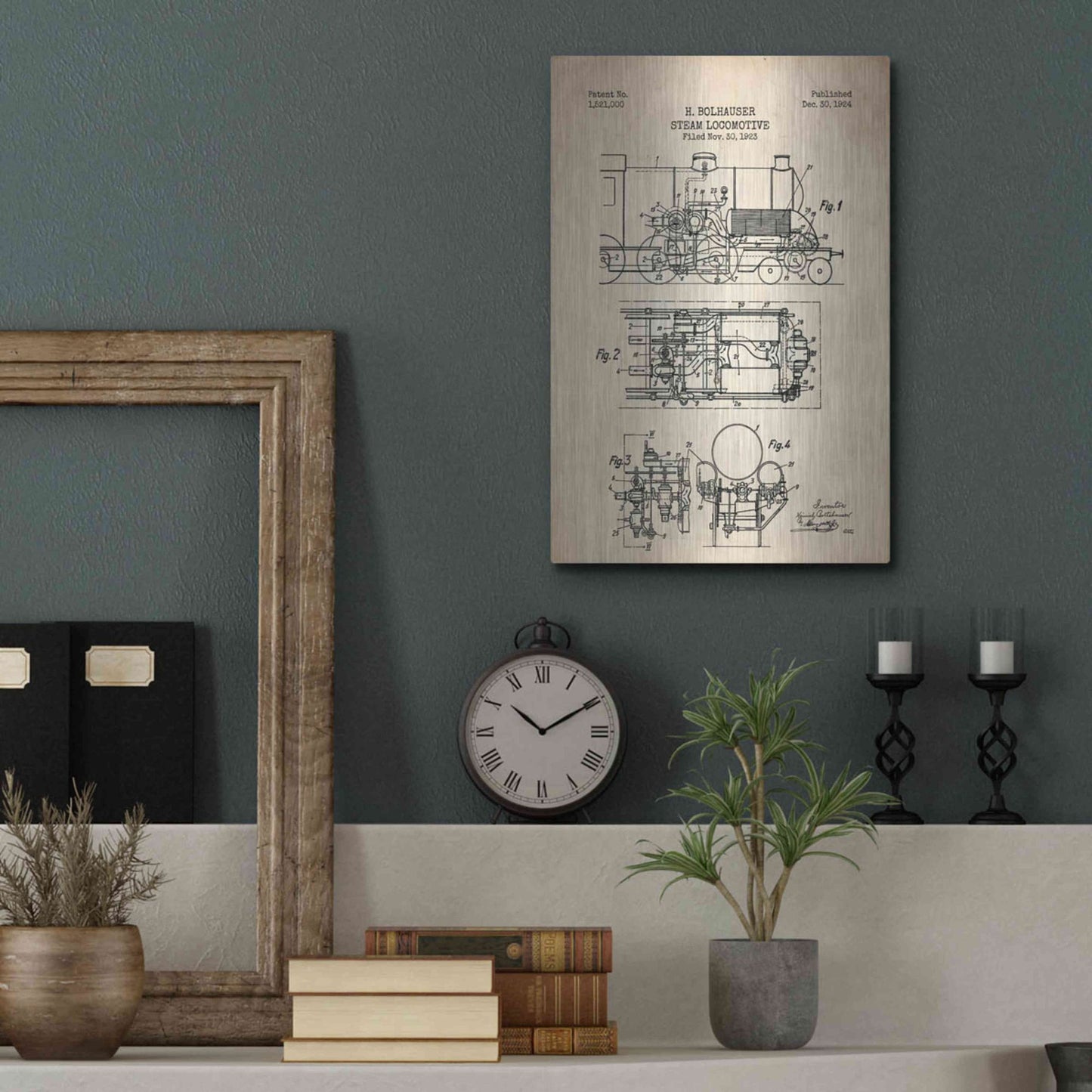 Luxe Metal Art 'Steam Locomotive Blueprint Parchment Patent' Metal Wall Art,12x16