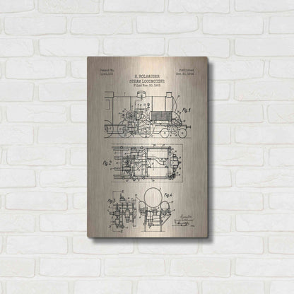 Luxe Metal Art 'Steam Locomotive Blueprint Parchment Patent' Metal Wall Art,16x24