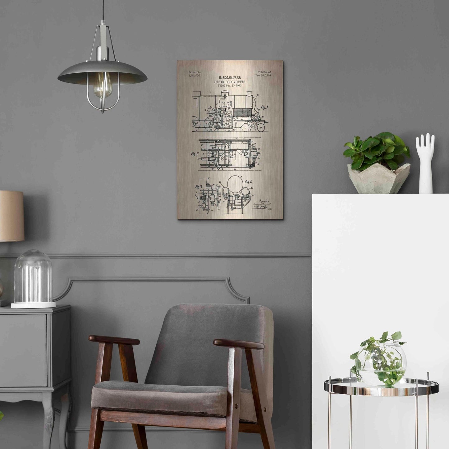 Luxe Metal Art 'Steam Locomotive Blueprint Parchment Patent' Metal Wall Art,16x24