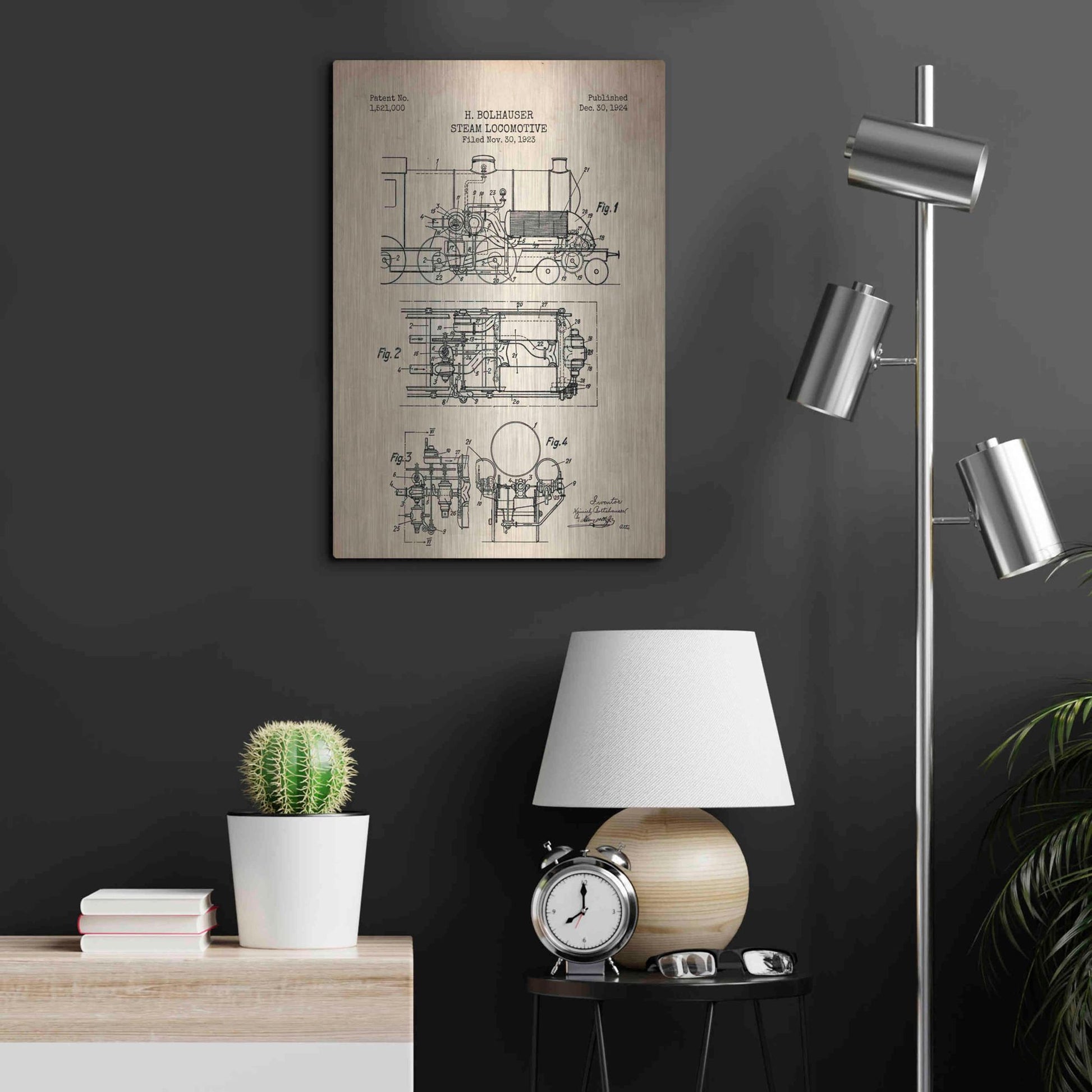 Luxe Metal Art 'Steam Locomotive Blueprint Parchment Patent' Metal Wall Art,16x24