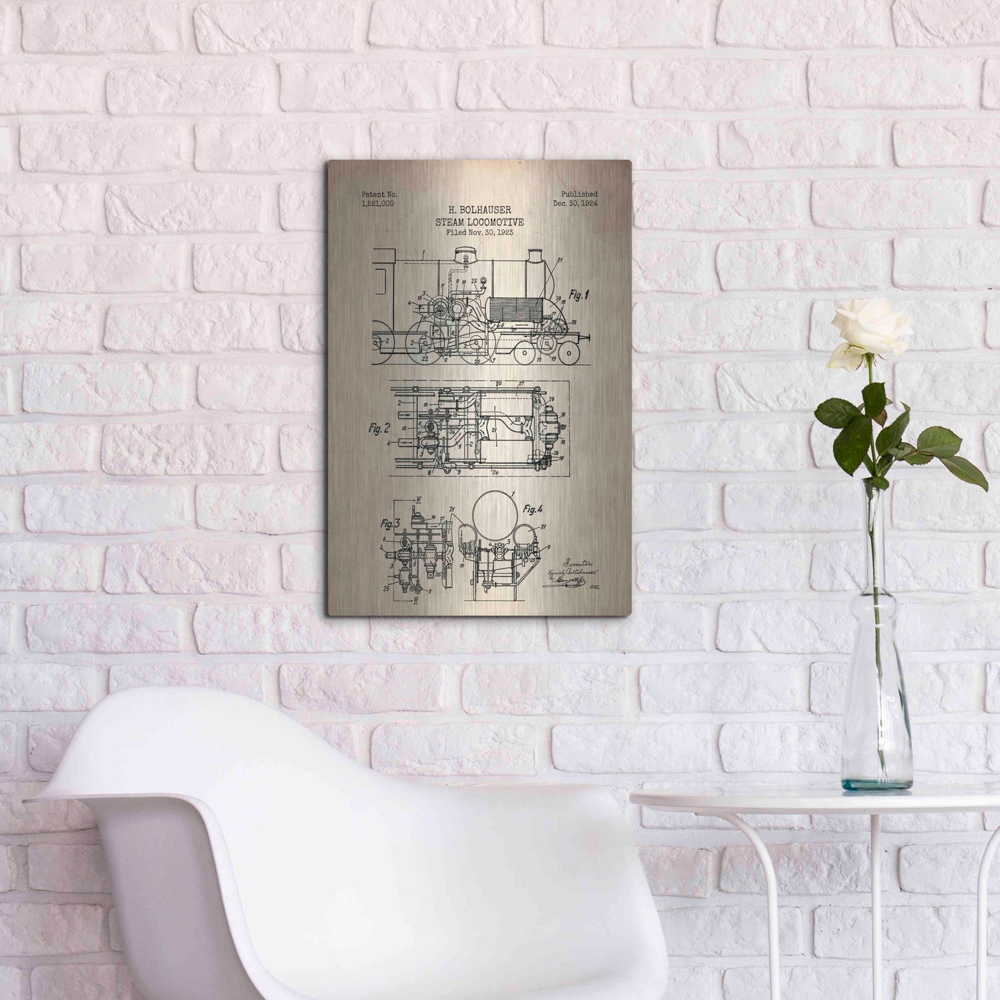 Luxe Metal Art 'Steam Locomotive Blueprint Parchment Patent' Metal Wall Art,16x24