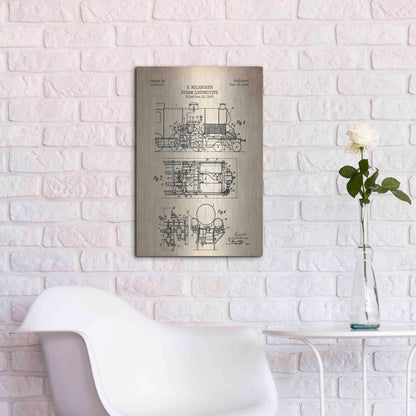 Luxe Metal Art 'Steam Locomotive Blueprint Parchment Patent' Metal Wall Art,16x24