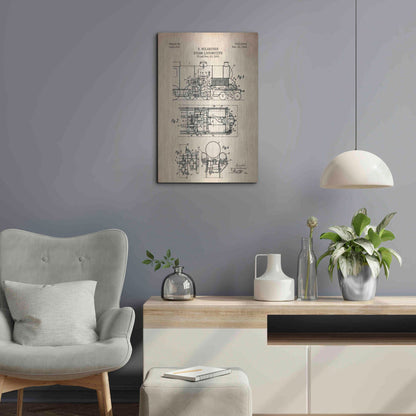 Luxe Metal Art 'Steam Locomotive Blueprint Parchment Patent' Metal Wall Art,16x24