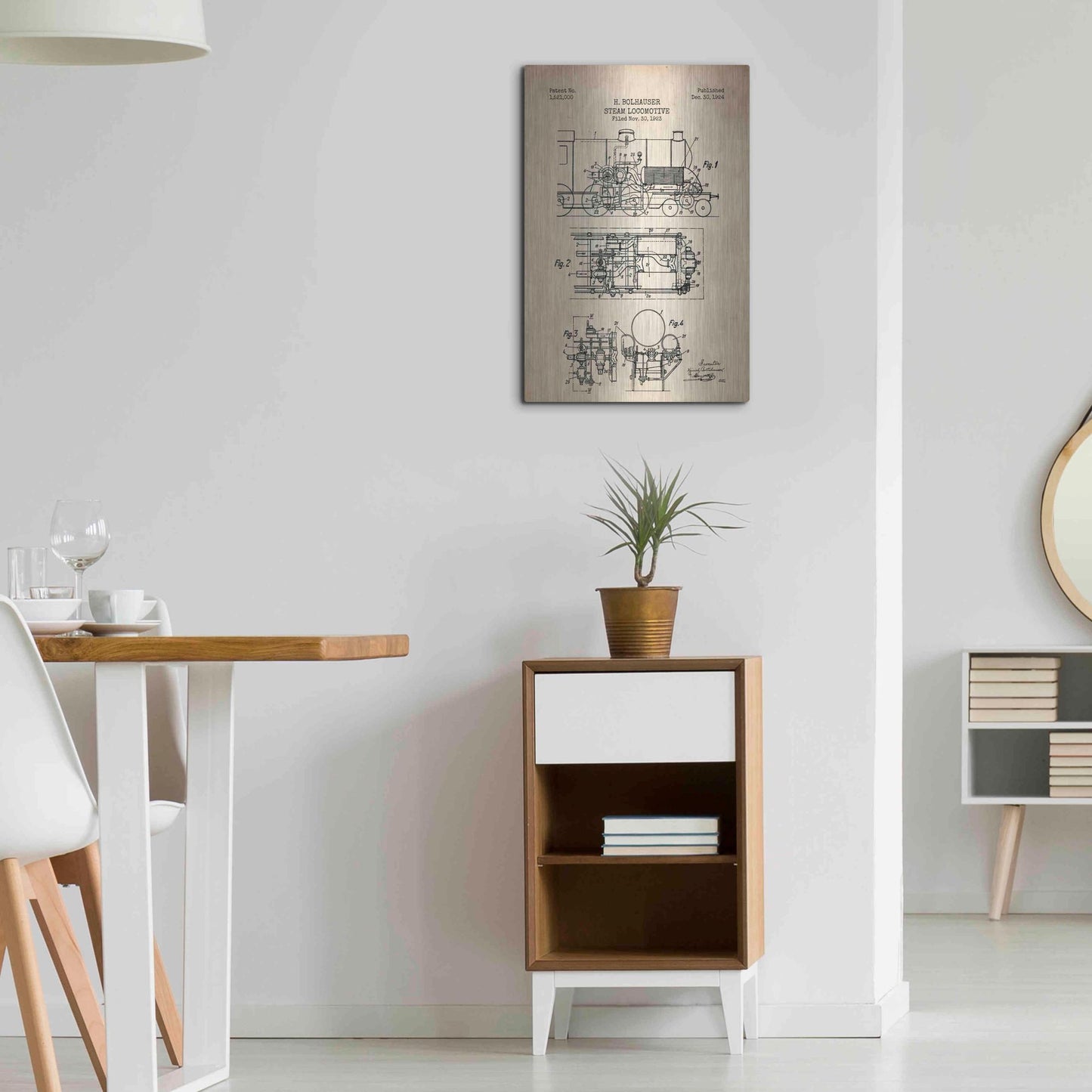 Luxe Metal Art 'Steam Locomotive Blueprint Parchment Patent' Metal Wall Art,16x24