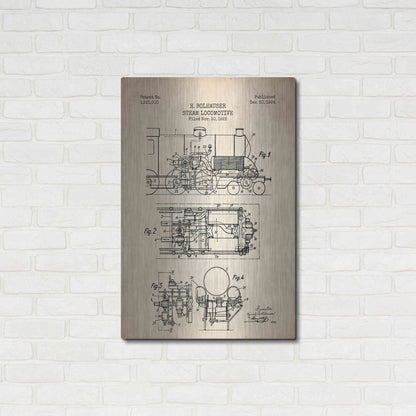 Luxe Metal Art 'Steam Locomotive Blueprint Parchment Patent' Metal Wall Art,24x36