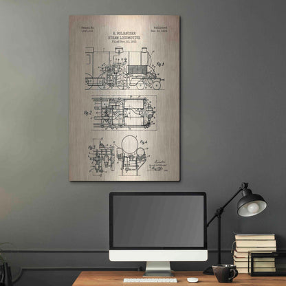 Luxe Metal Art 'Steam Locomotive Blueprint Parchment Patent' Metal Wall Art,24x36