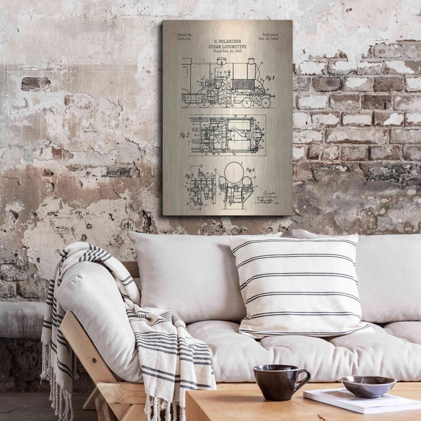 Luxe Metal Art 'Steam Locomotive Blueprint Parchment Patent' Metal Wall Art,24x36