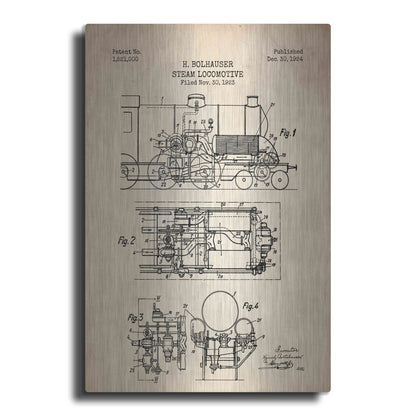 Luxe Metal Art 'Steam Locomotive Blueprint Parchment Patent' Metal Wall Art