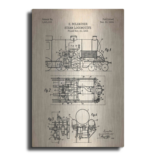 Luxe Metal Art 'Steam Locomotive Blueprint Parchment Patent' Metal Wall Art