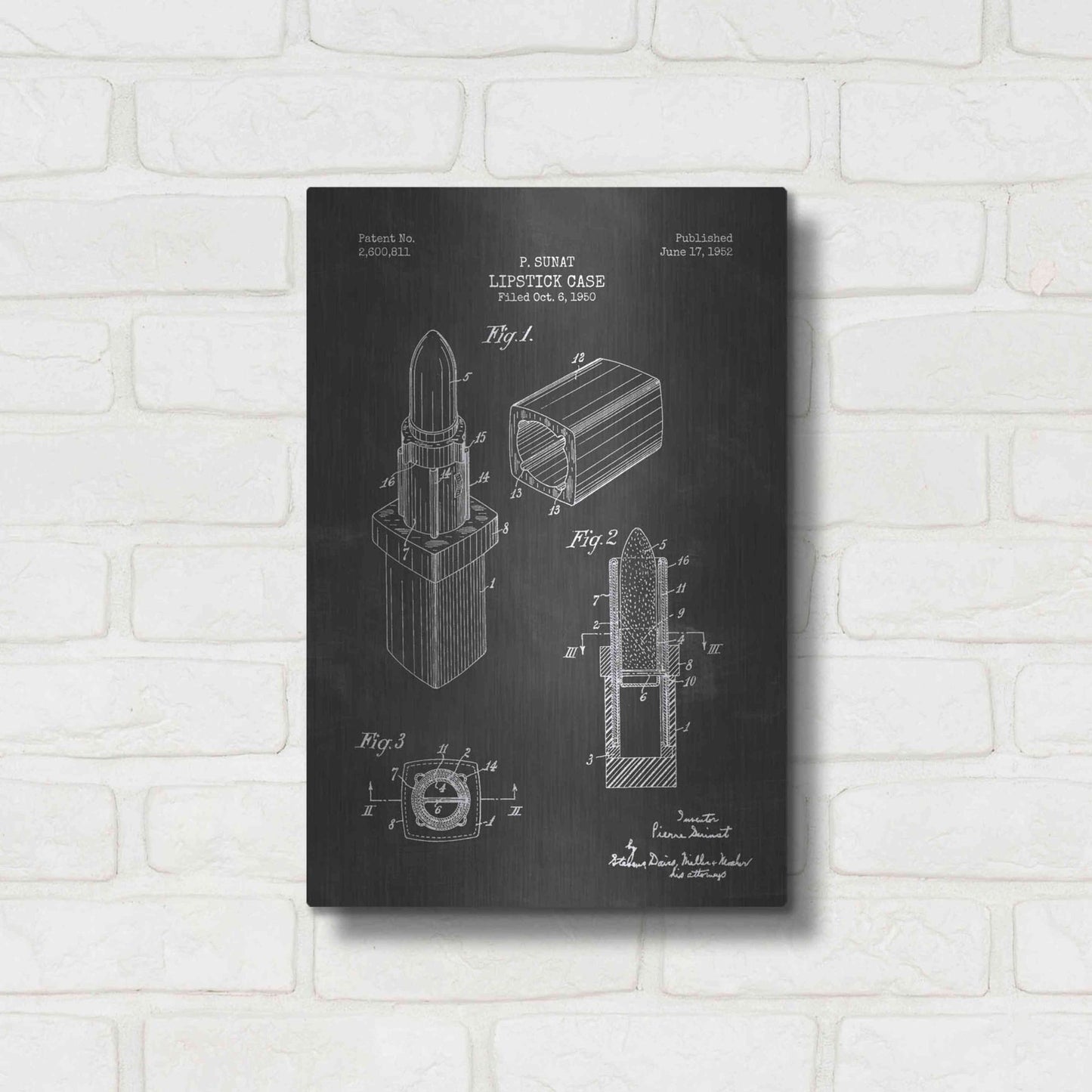 Luxe Metal Art 'Lipstick Case Blueprint Chalkboard Patent' Metal Wall Art,12x16