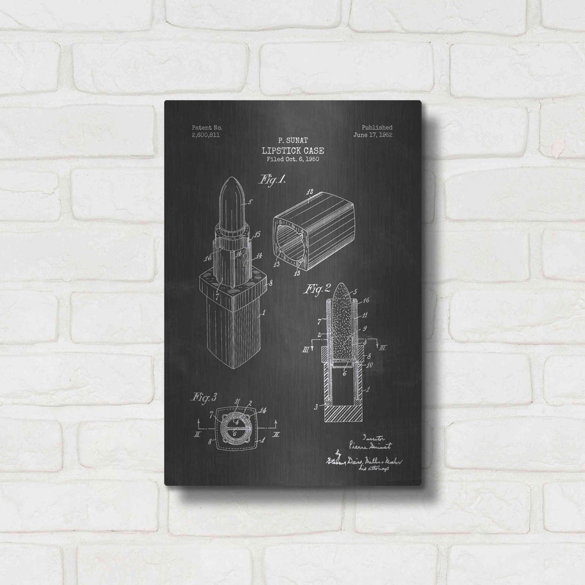 Luxe Metal Art 'Lipstick Case Blueprint Chalkboard Patent' Metal Wall Art,12x16